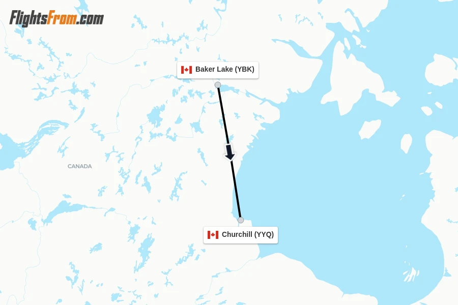 Flights from Baker Lake to Churchill route map