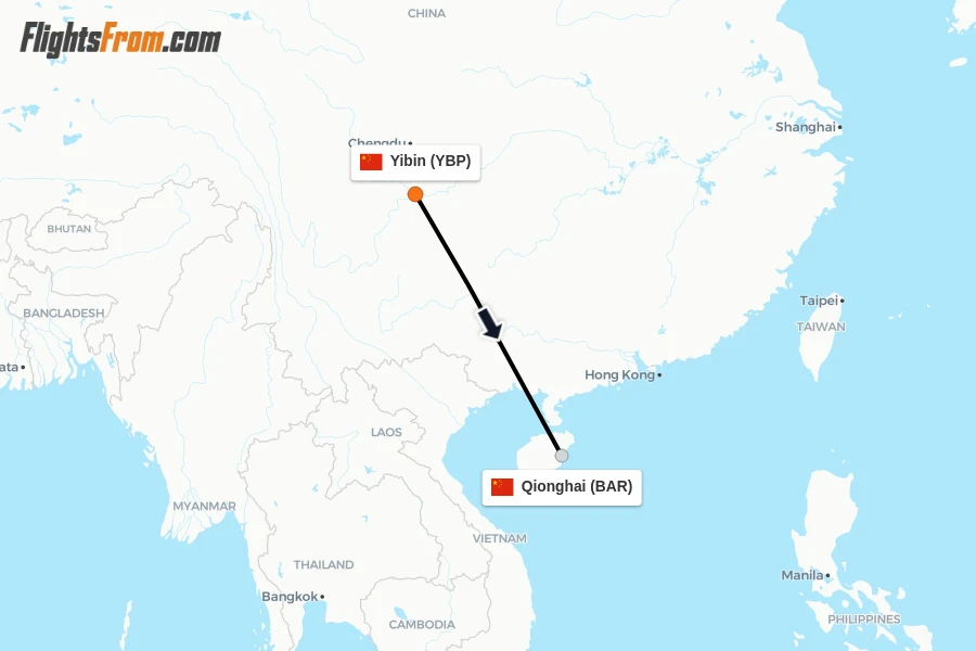 Flights from Yibin to Qionghai route map