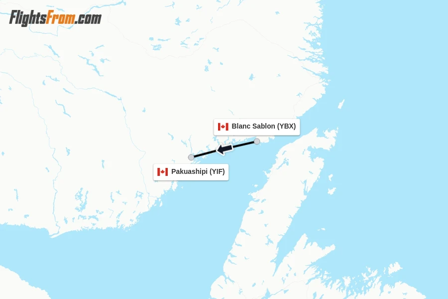 Flights from Blanc Sablon to Pakuashipi route map