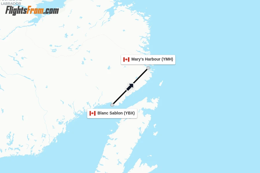 Flights from Blanc Sablon to Mary's Harbour route map