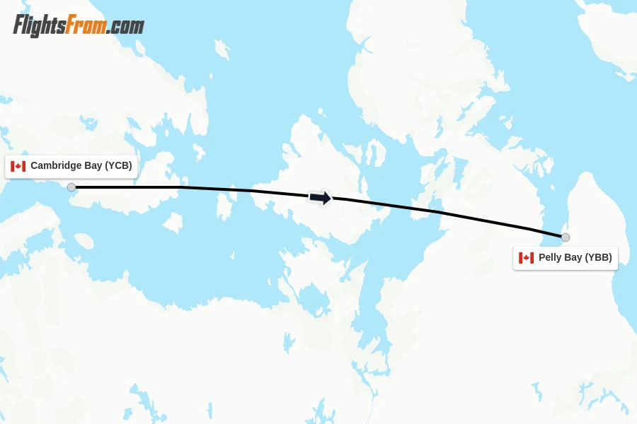 Flights from Cambridge Bay to Pelly Bay route map