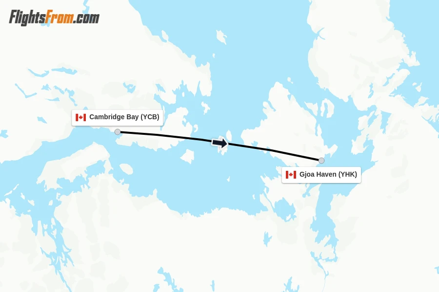 Flights from Cambridge Bay to Gjoa Haven route map