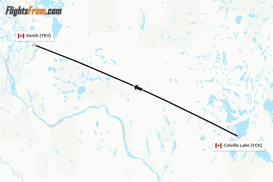 Flights from Colville Lake to Inuvik route map