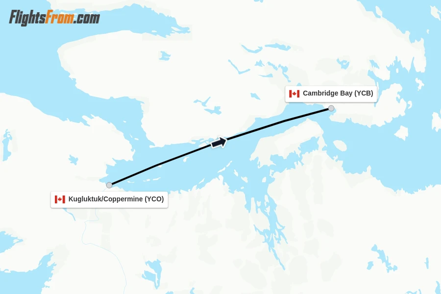 Flights from Kugluktuk/Coppermine to Cambridge Bay route map