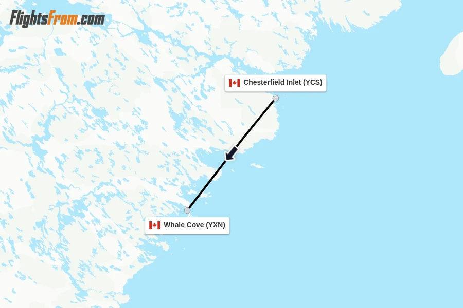 Flights from Chesterfield Inlet to Whale Cove route map