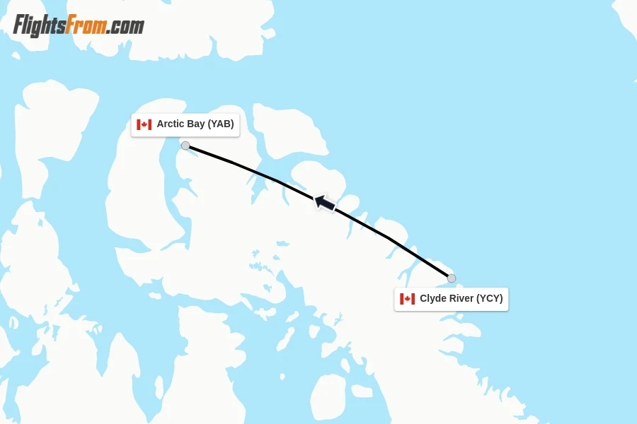 Flights from Clyde River to Arctic Bay route map