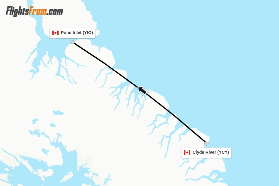 Flights from Clyde River to Pond Inlet route map