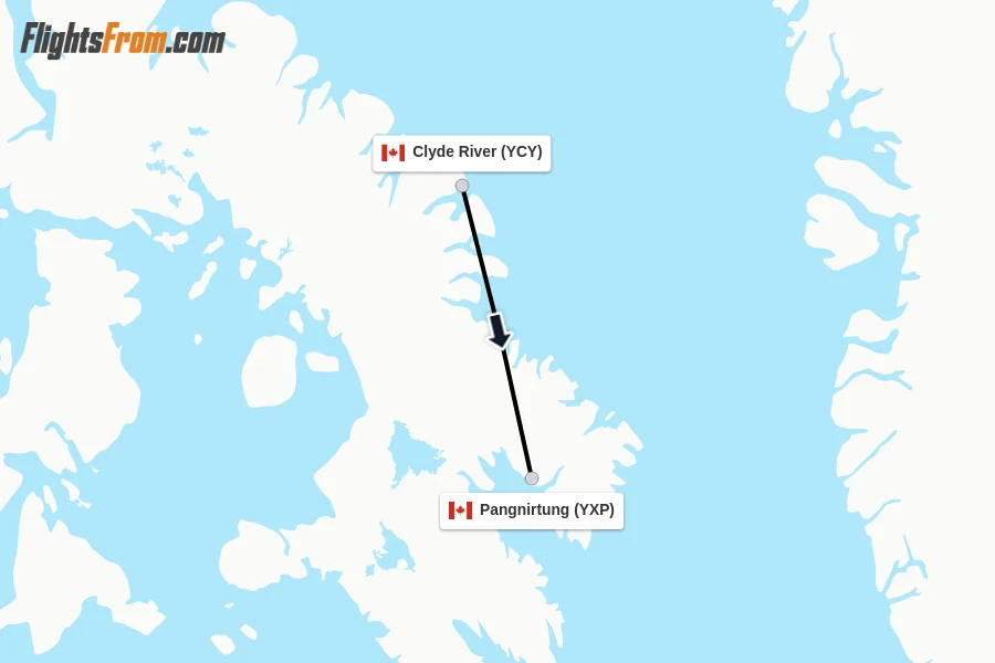 Flights from Clyde River to Pangnirtung route map