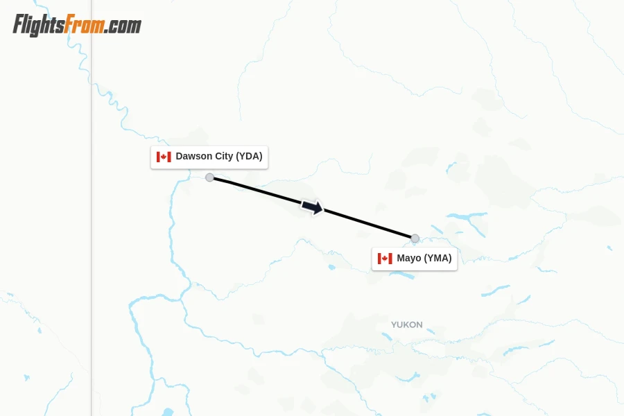 Flights from Dawson City to Mayo route map