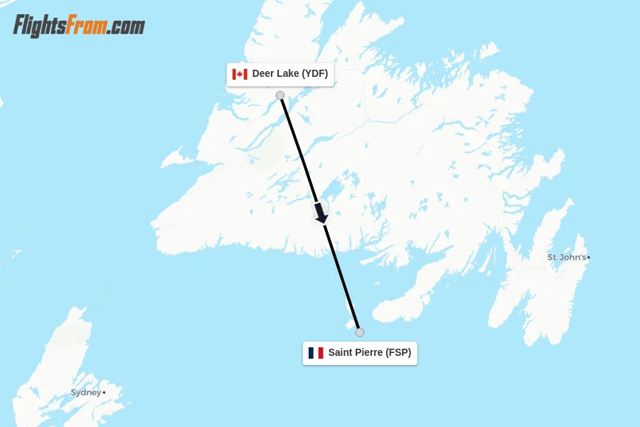 Flights from Deer Lake to Saint Pierre route map