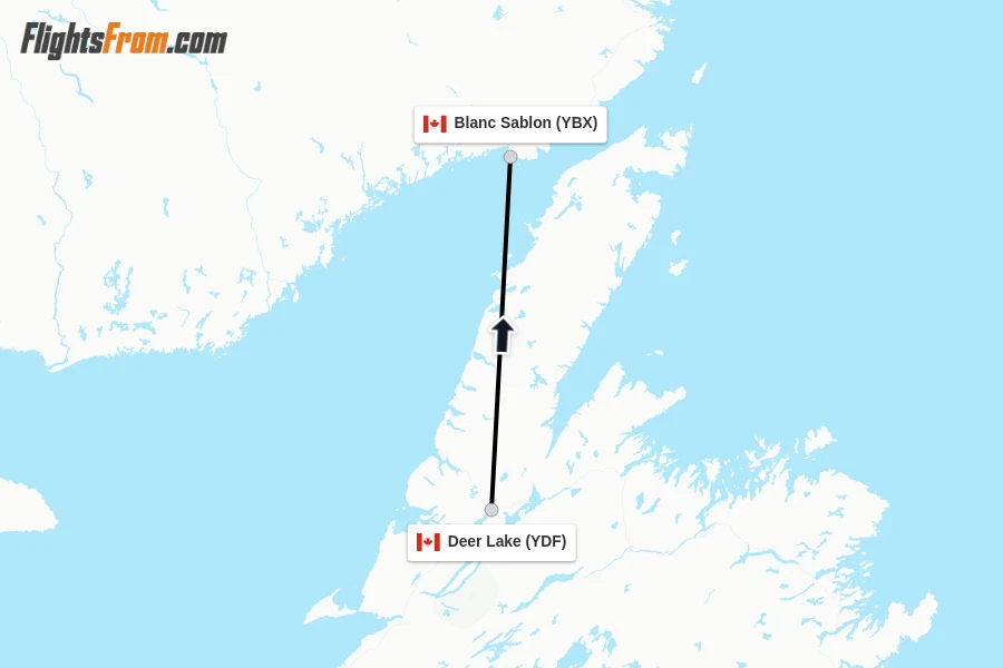 Flights from Deer Lake to Blanc Sablon route map