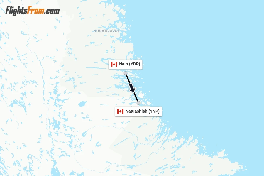 Flights from Nain to Natuashish route map