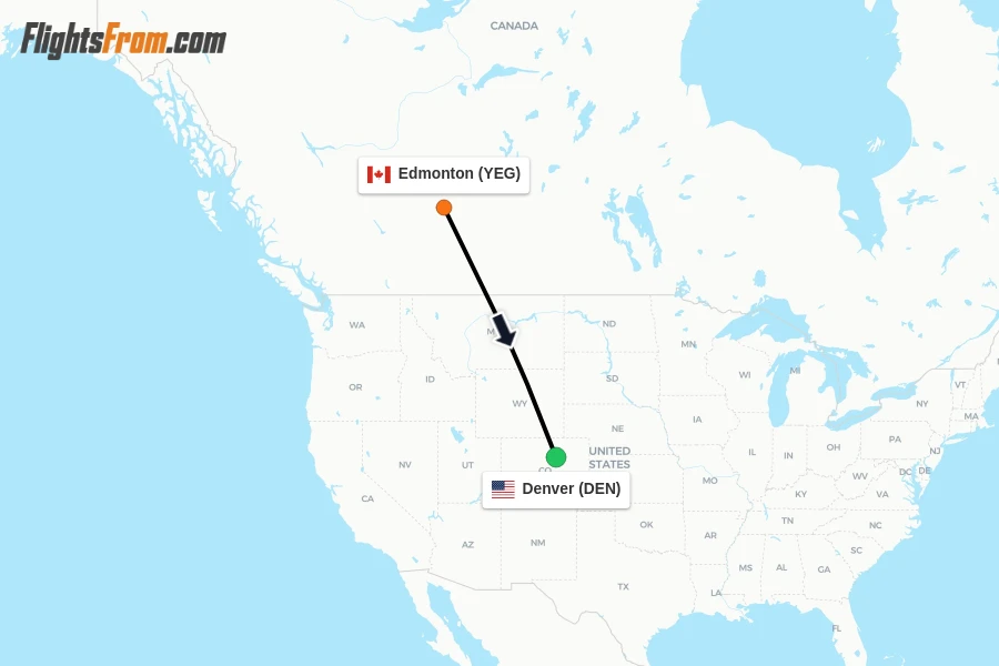 Flights from Edmonton to Denver route map