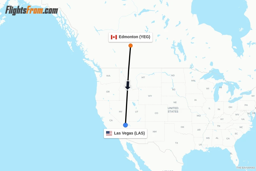 Flights from Edmonton to Las Vegas route map