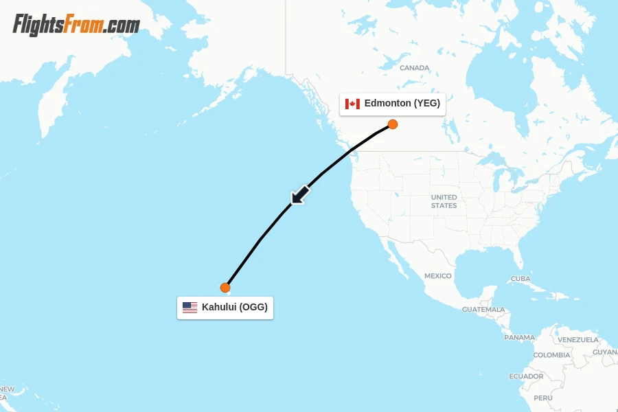 Flights from Edmonton to Kahului route map