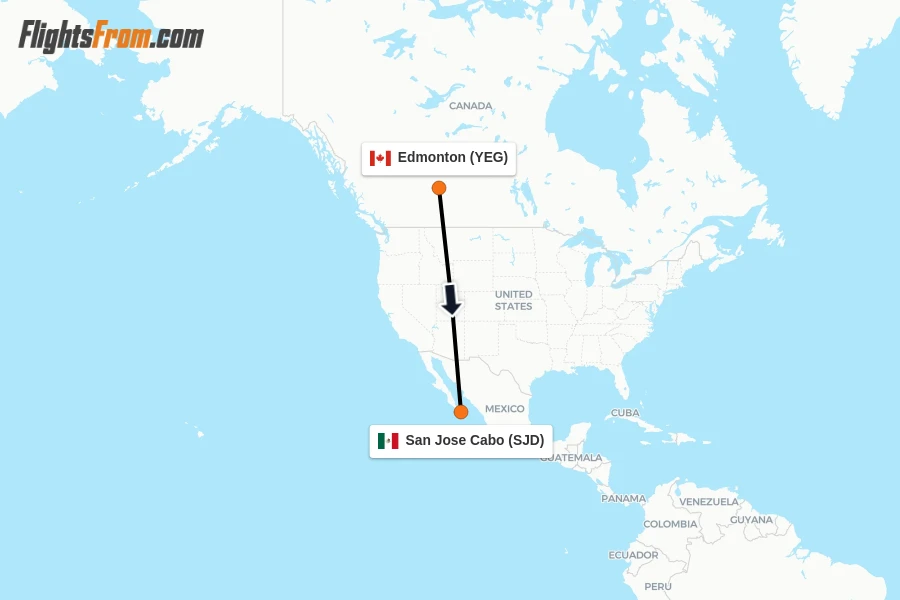 Flights from Edmonton to San Jose Cabo route map