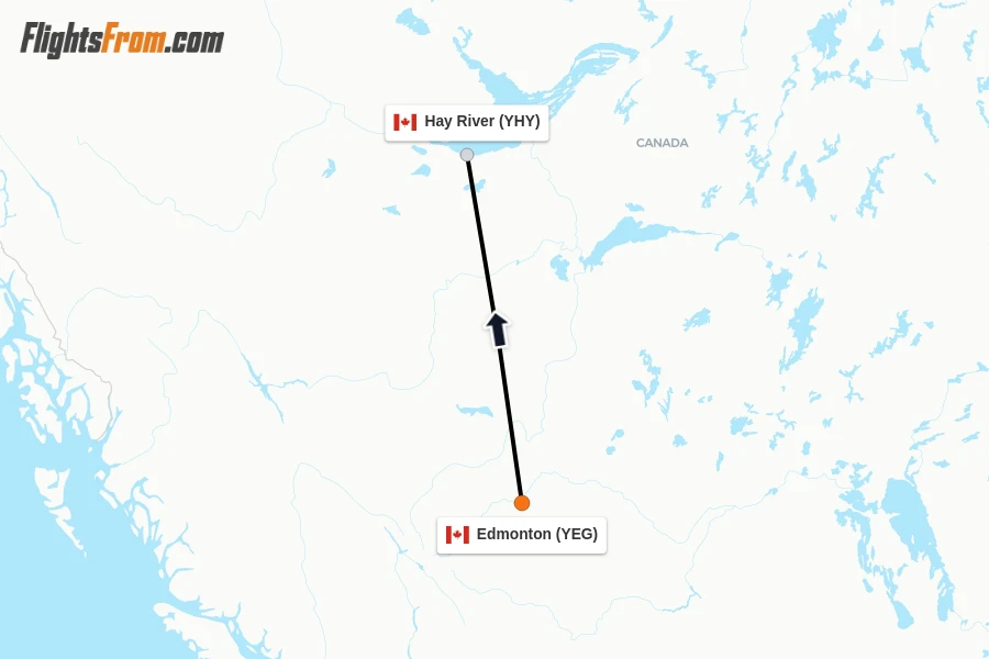 Flights from Edmonton to Hay River route map