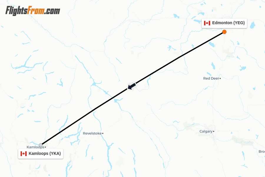 Flights from Edmonton to Kamloops route map