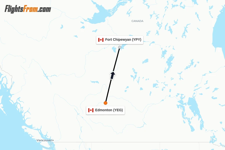 Flights from Edmonton to Fort Chipewyan route map