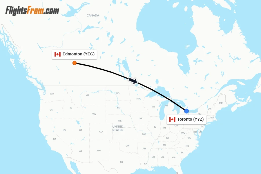 Flights from Edmonton to Toronto route map