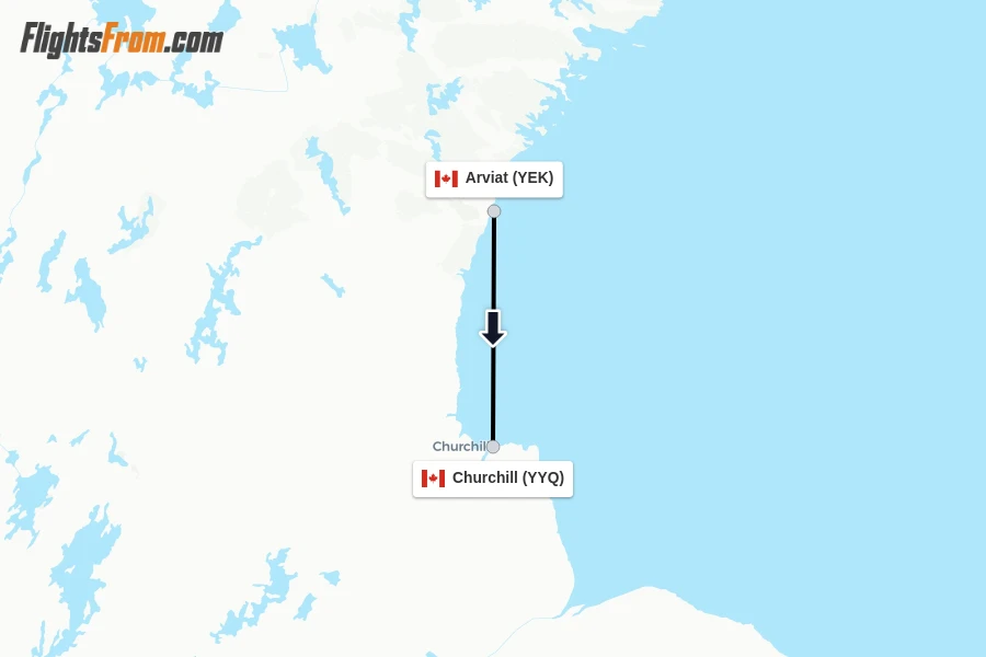 Flights from Arviat to Churchill route map