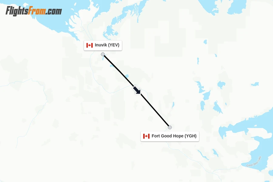 Flights from Inuvik to Fort Good Hope route map