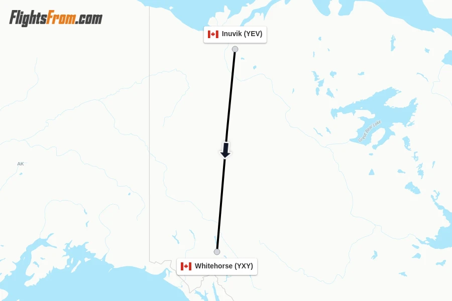 Flights from Inuvik to Whitehorse route map