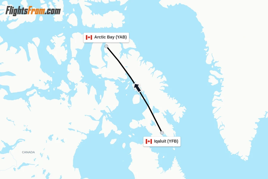 Flights from Iqaluit to Arctic Bay route map