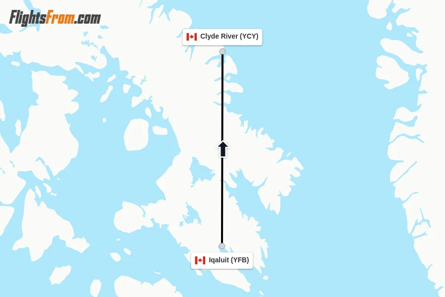 Flights from Iqaluit to Clyde River route map