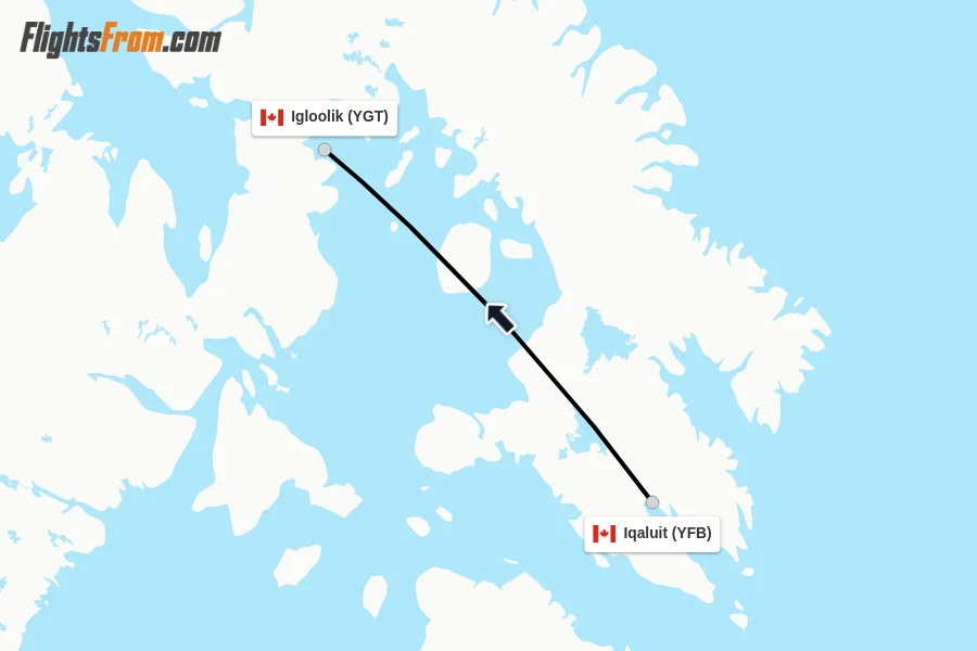 Flights from Iqaluit to Igloolik route map