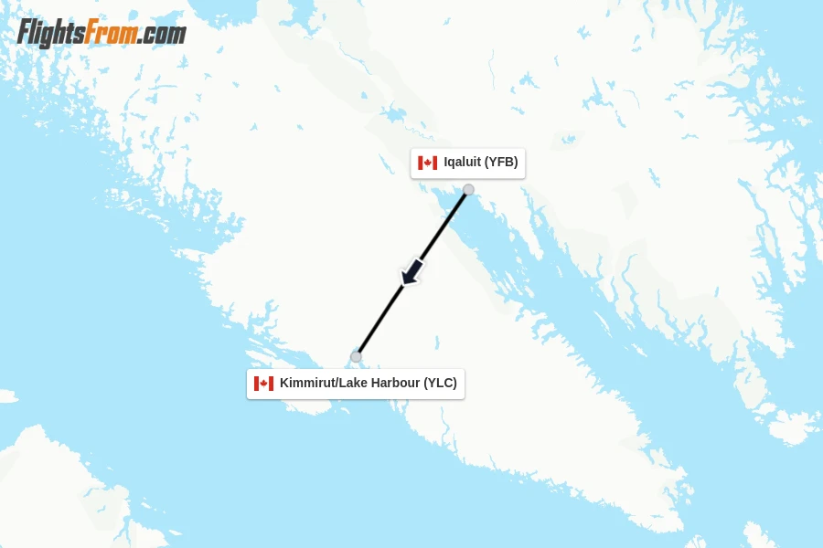 Flights from Iqaluit to Kimmirut/Lake Harbour route map