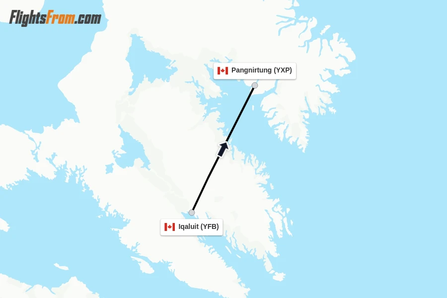 Flights from Iqaluit to Pangnirtung route map
