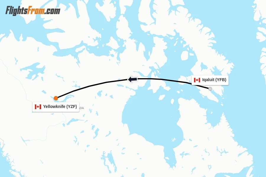 Flights from Iqaluit to Yellowknife route map