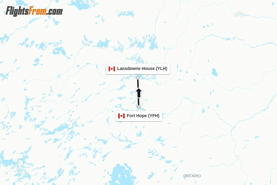 Flights from Fort Hope to Lansdowne House route map