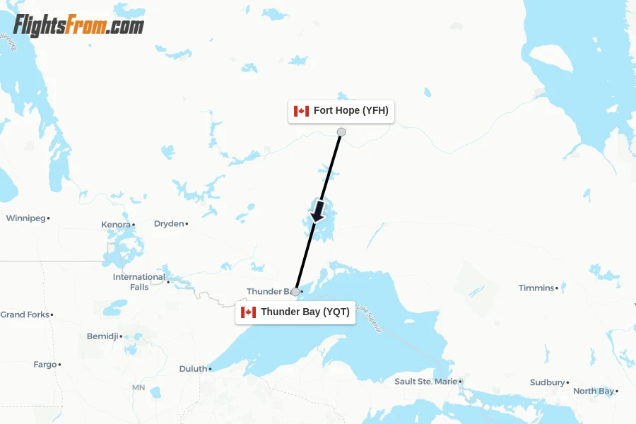 Flights from Fort Hope to Thunder Bay route map