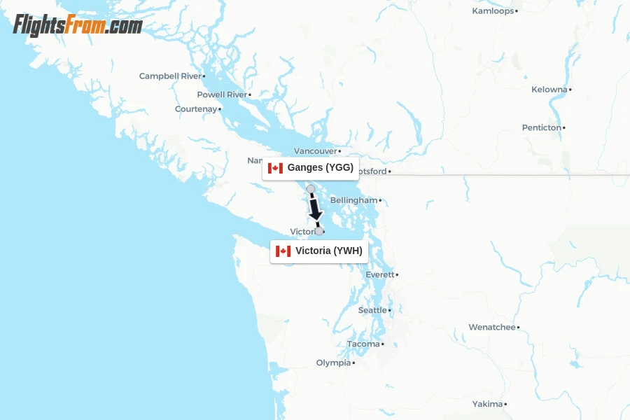 Flights from Ganges to Victoria route map