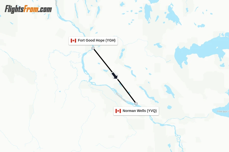 Flights from Fort Good Hope to Norman Wells route map