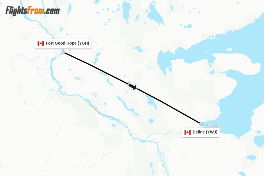 Flights from Fort Good Hope to Deline route map