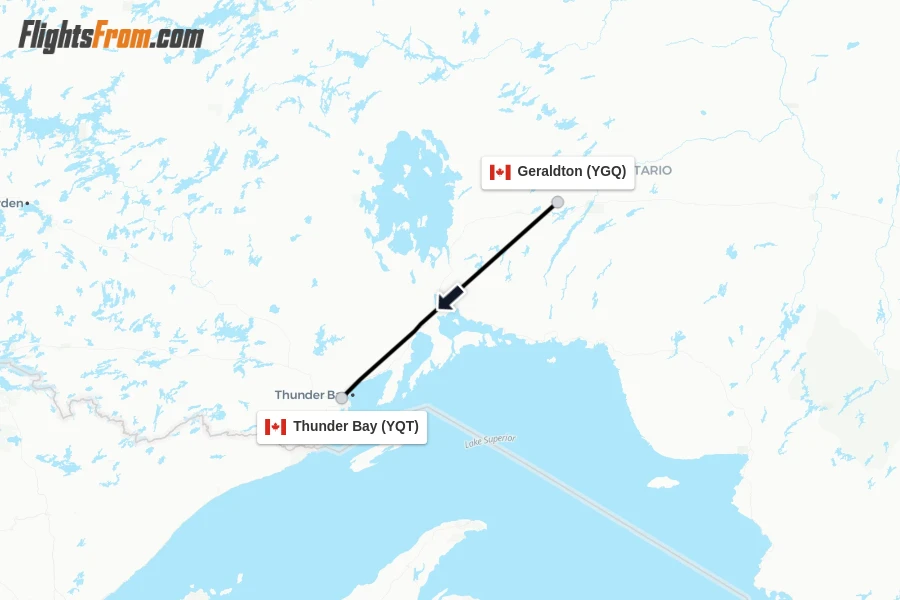 Flights from Geraldton to Thunder Bay route map