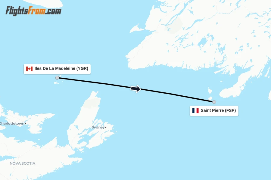 Flights from Iles De La Madeleine to Saint Pierre route map