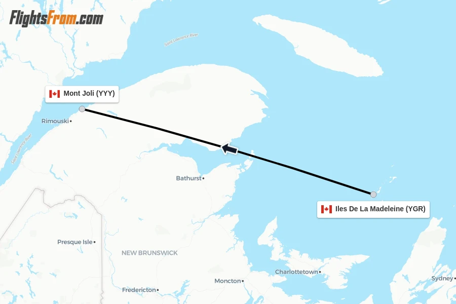 Flights from Iles De La Madeleine to Mont Joli route map