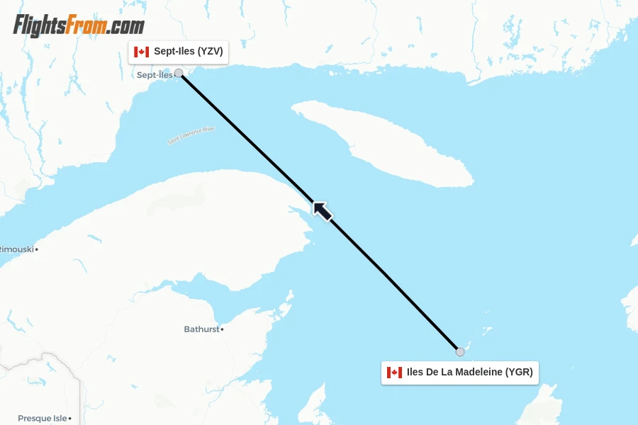 Flights from Iles De La Madeleine to Sept-Iles route map