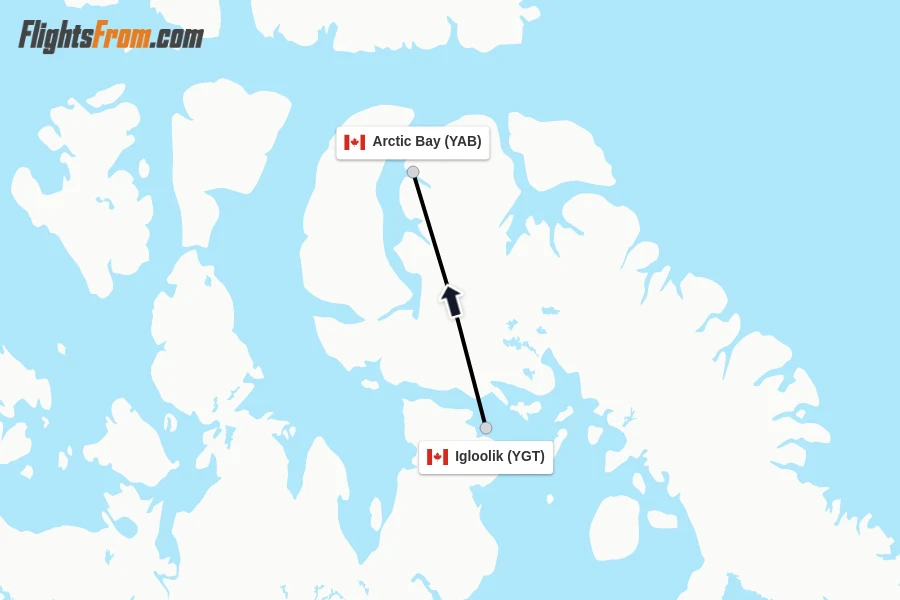 Flights from Igloolik to Arctic Bay route map