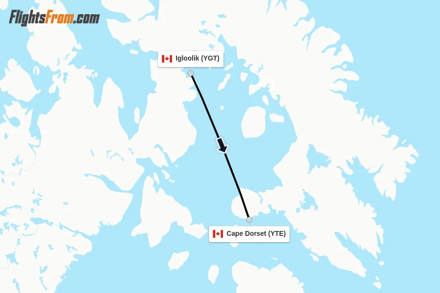 Flights from Igloolik to Cape Dorset route map
