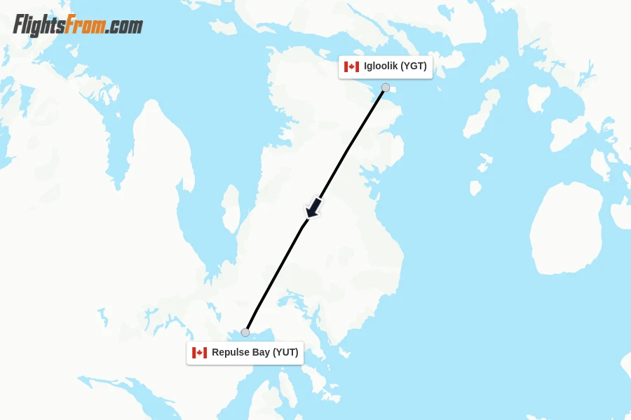 Flights from Igloolik to Repulse Bay route map