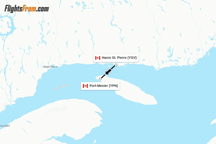 Flights from Havre St. Pierre to Port-Menier route map