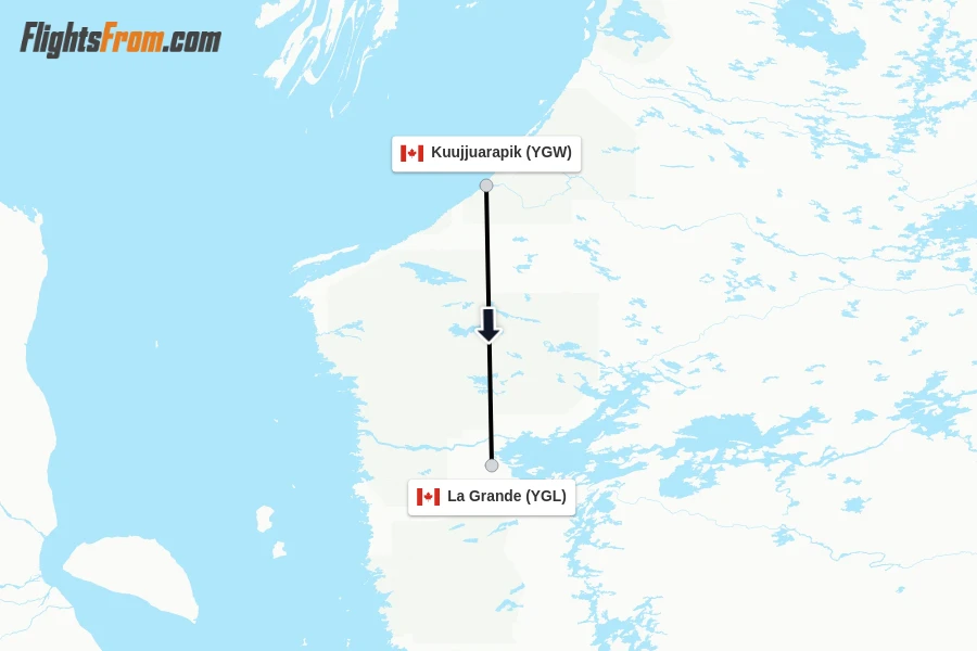 Flights from Kuujjuarapik to La Grande route map