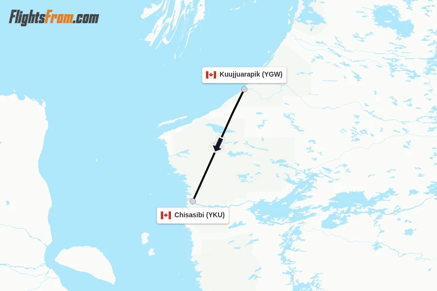 Flights from Kuujjuarapik to Chisasibi route map