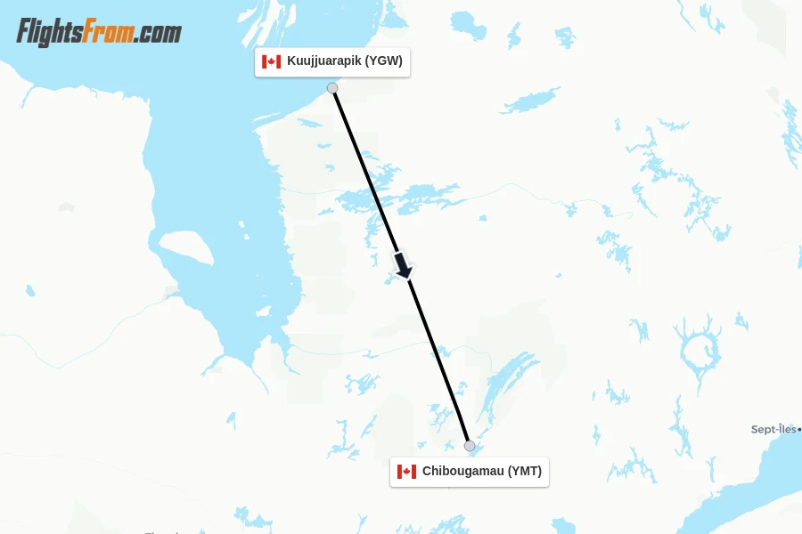 Flights from Kuujjuarapik to Chibougamau route map