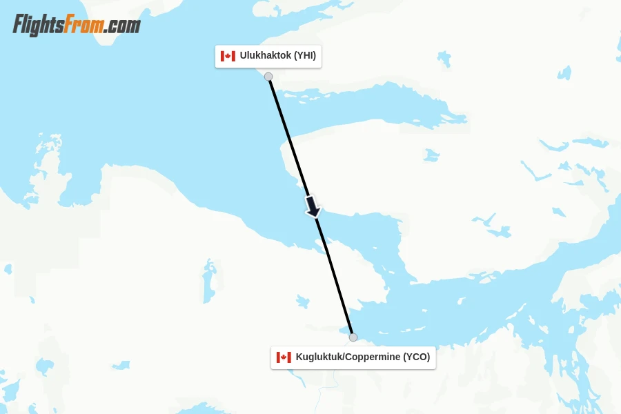 Flights from Ulukhaktok to Kugluktuk/Coppermine route map